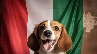 um-cao-com-uma-bandeira-verde-e-branca-atras-dele-buon-ferragostos-fundo